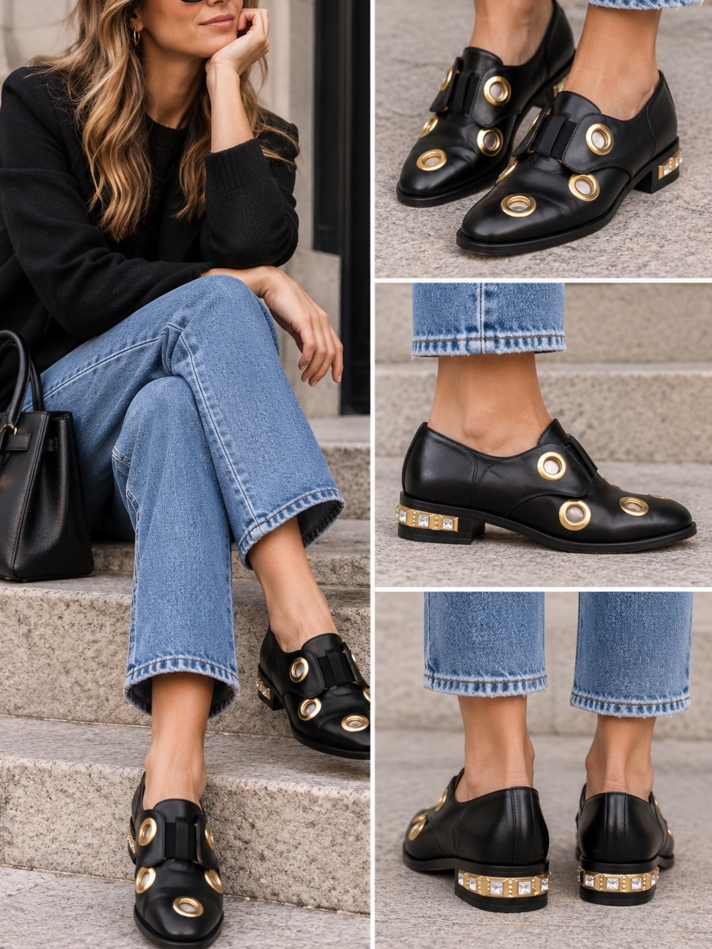 Cavalini Black Leather Embellished Loafers | Size 38.5